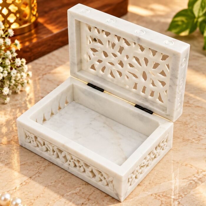 White Marble Inlay Jewellery Box