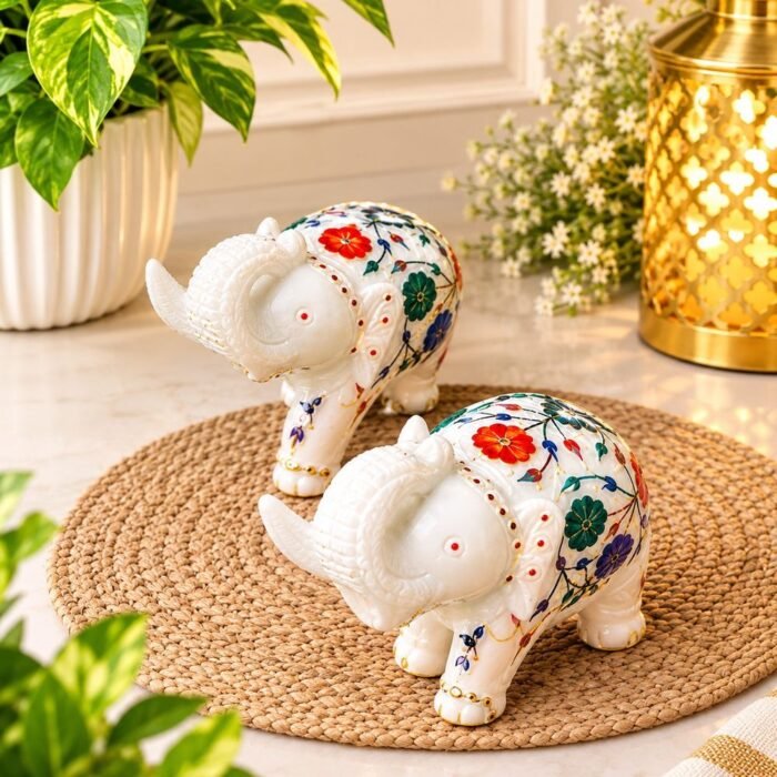 Marble Inlay Elephant Statue