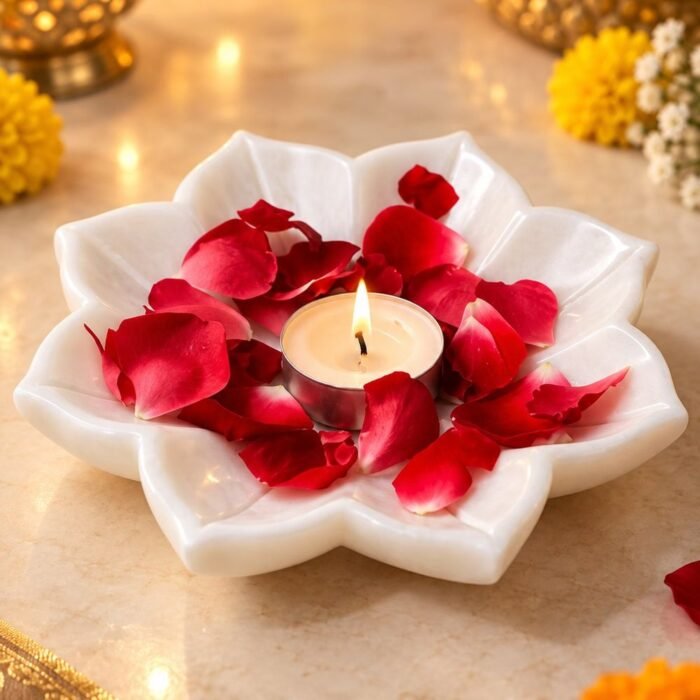 Marble Lotus Urli — 10 inch